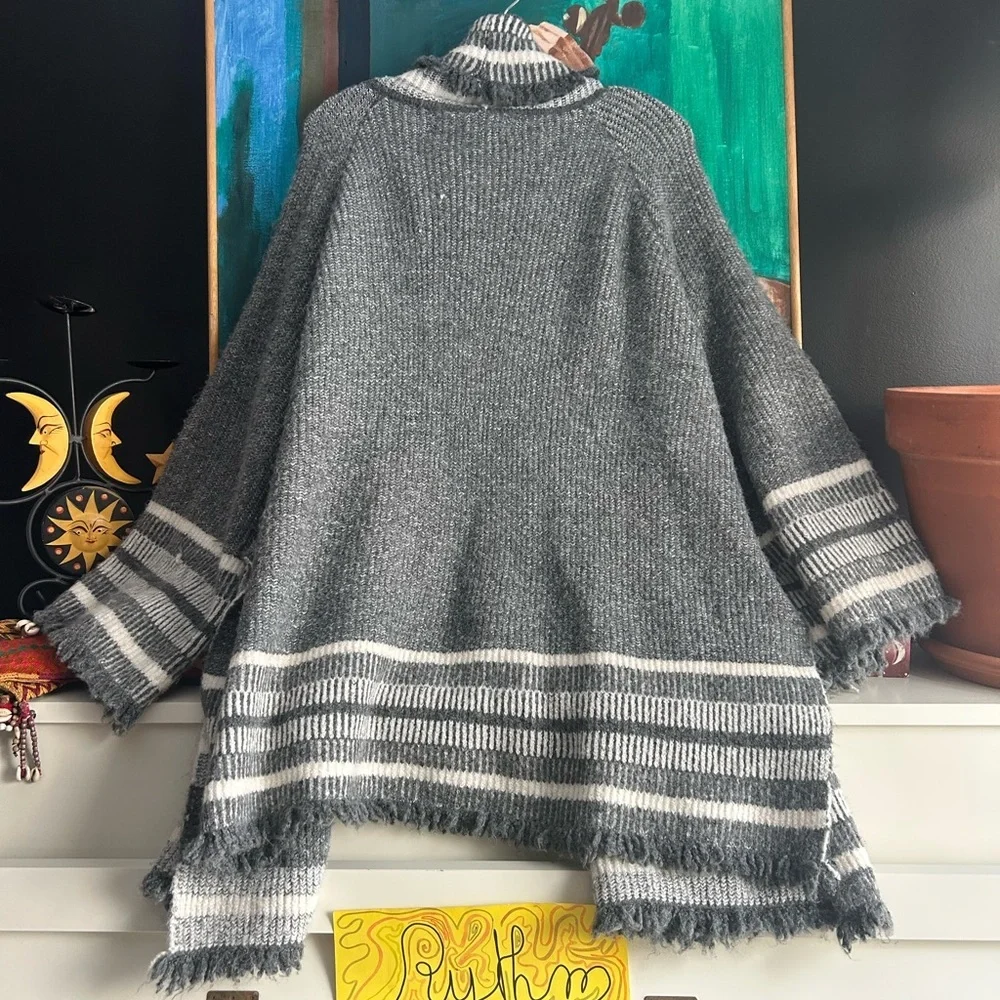 Zara Knit Gray and White Striped Cardigan W Bell Sleeves Small - Picture 14 of 16